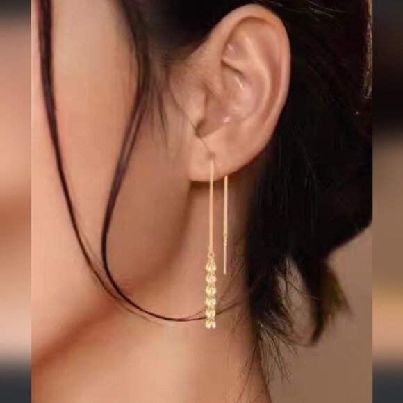 18k Saudi Real Gold  Tictac Dangling Earrings - Picture 2 of 7